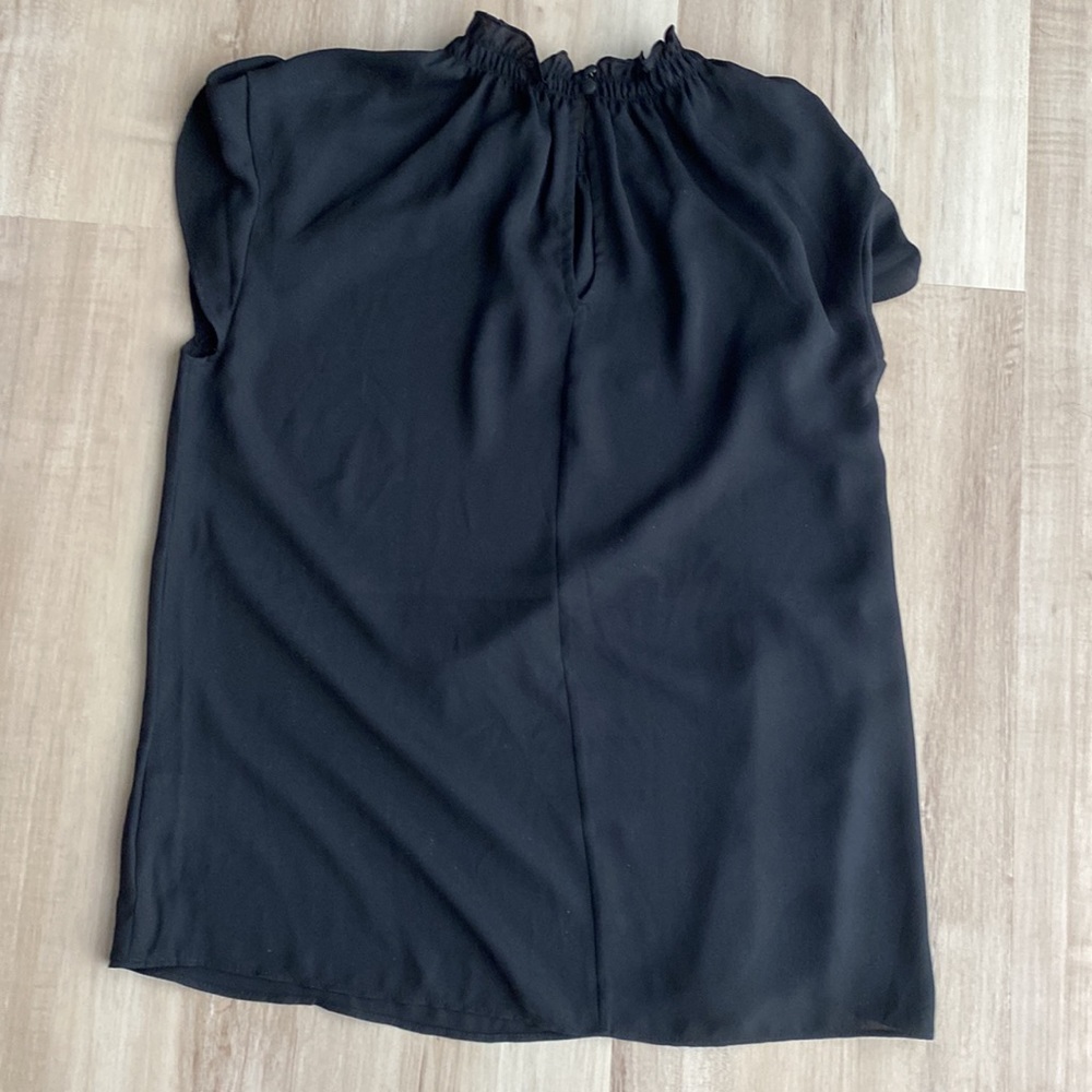 EUC Express Sheer Black Ruffle Neck Short Sleeve Blouse - Picture 3 of 6